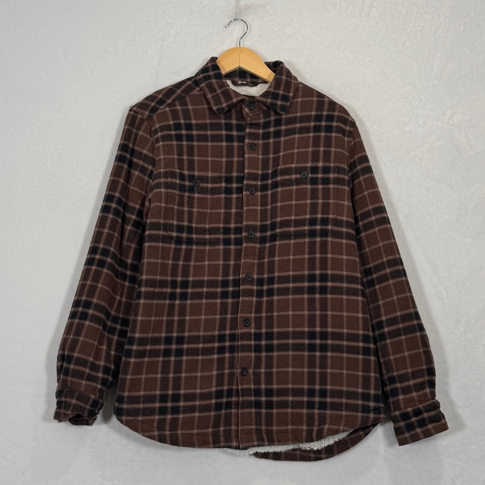Grove & Hollow Brown Plaid Sherpa Lined Flannel Shirt Jacket Medium